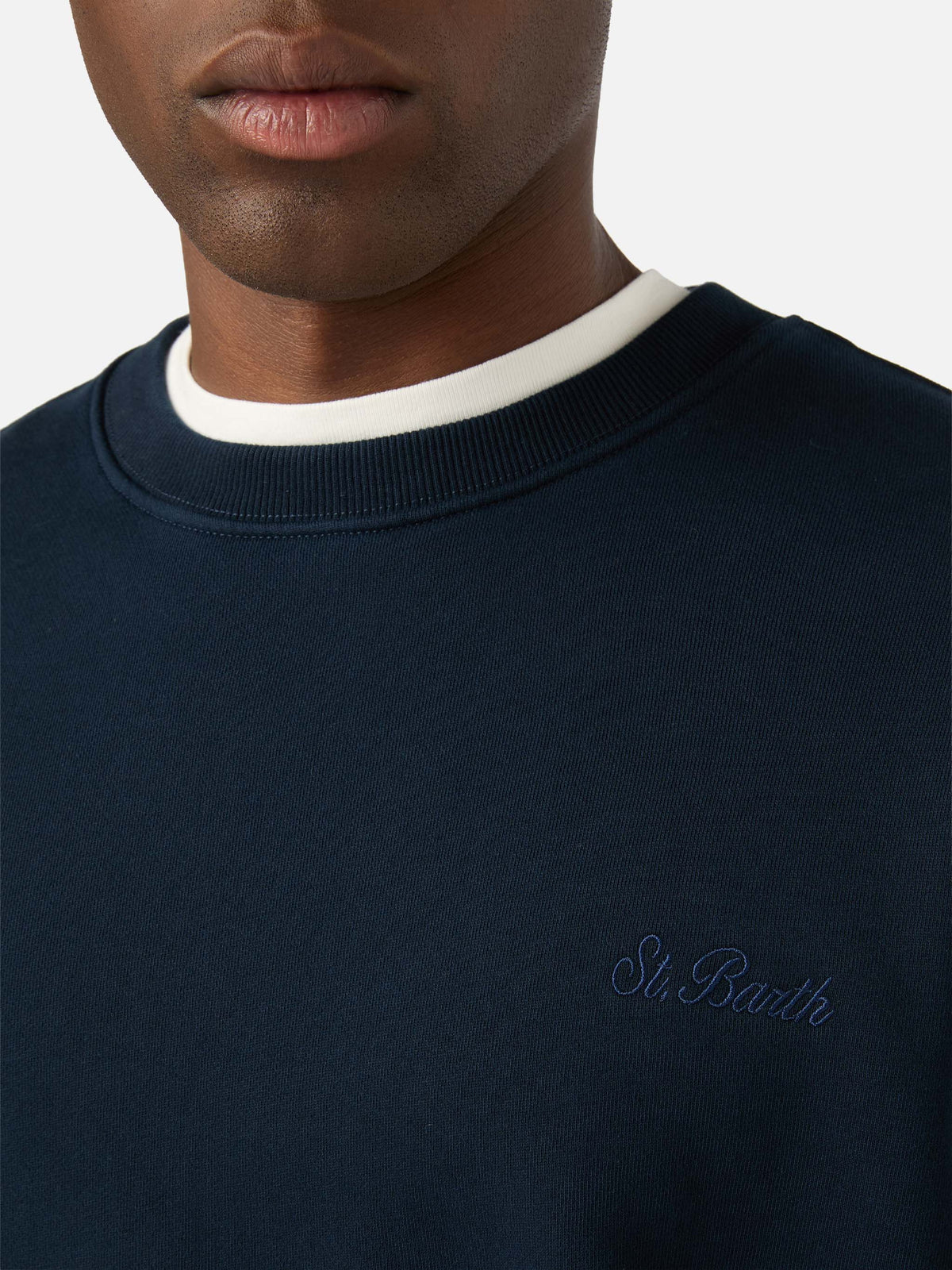 Felpa Fourseason blu navy in cotone con ricamo logo