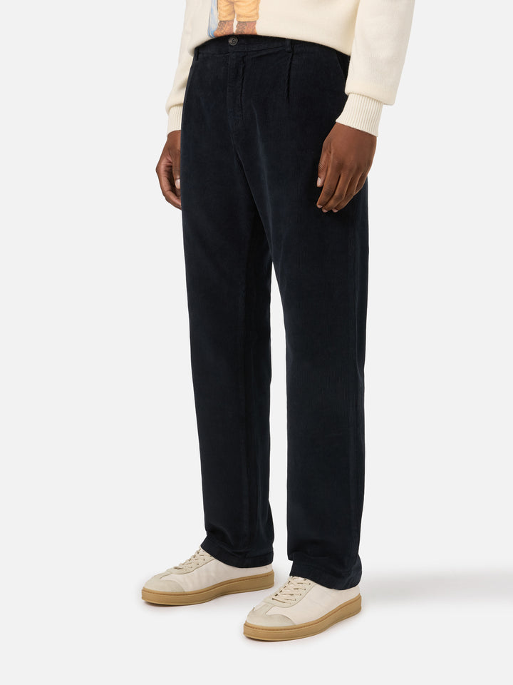 Pantaloni Fuji blu navy in velluto a costine