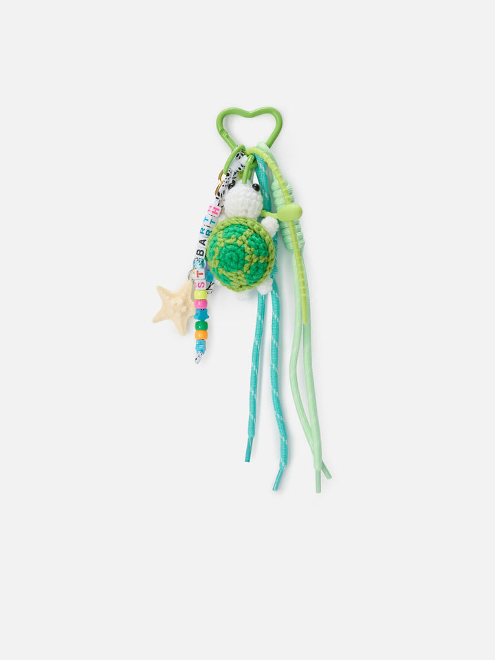 Funny Charm with crochet turtle, beads and multicolor cords