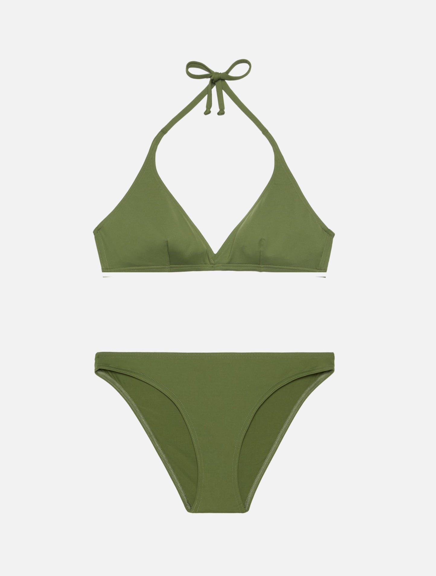 Badeslips mit hoher Taille „Maia“ in Militärgrün – Dreiecks-Bralette-Oberteil „Gaia“ in Militärgrün