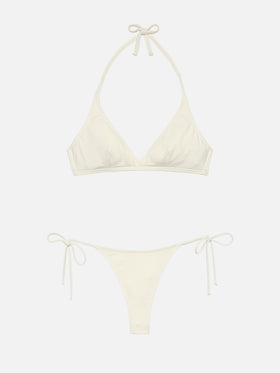 Norah cremefarbene freche Badehose – Gaia cremefarbenes Triangel-Bralette-Oberteil