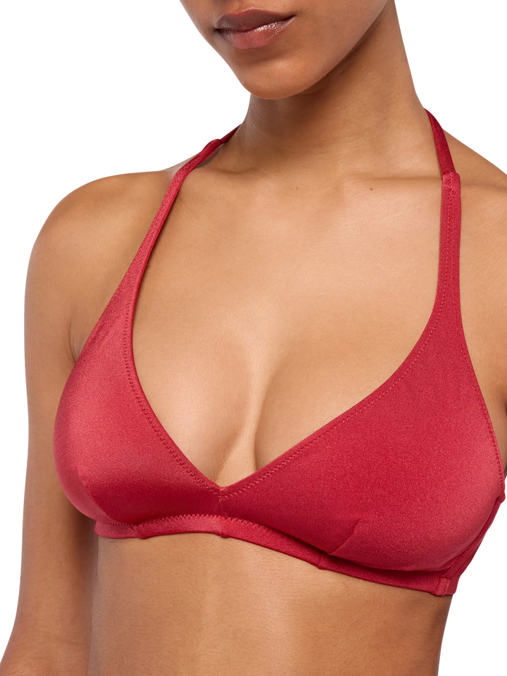 Norah slip mare cheeky con stampa cow skin - Gaia top bralette triangolo rosso mattone shimmer