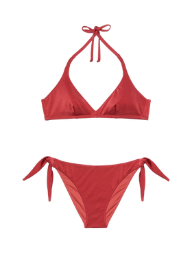 Yali shimmer brick red classic swim briefs - Gaia shimmer brick red triangle bralette top - MC2 Saint Barth