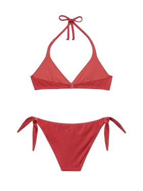 Yali shimmer brick red classic swim briefs - Gaia shimmer brick red triangle bralette top - MC2 Saint Barth