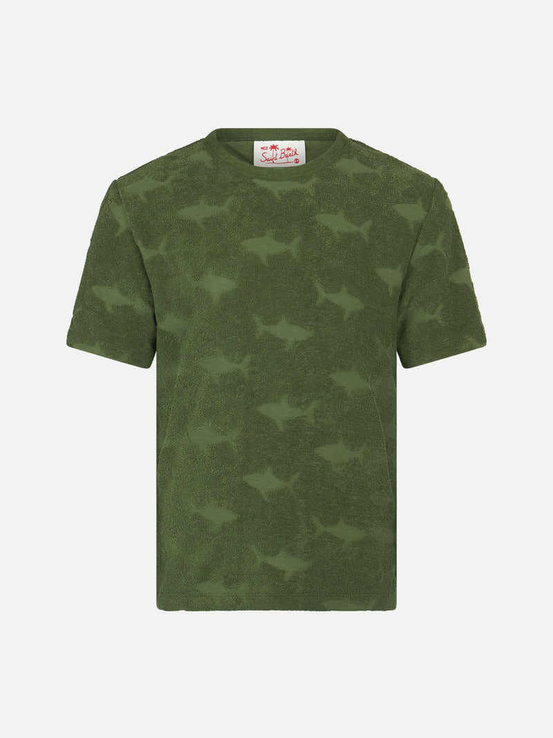 Jungen-Militär-T-Shirt Gary aus Frottee mit Hai-Prägung