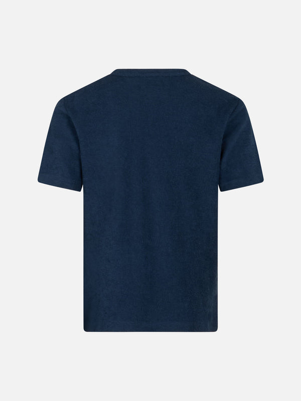 Boy navy blue terry t-shirt Gary with St. Barth embroidery