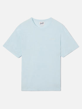 Light blue Gary cotton terry-effect t-shirt with logo embroidery