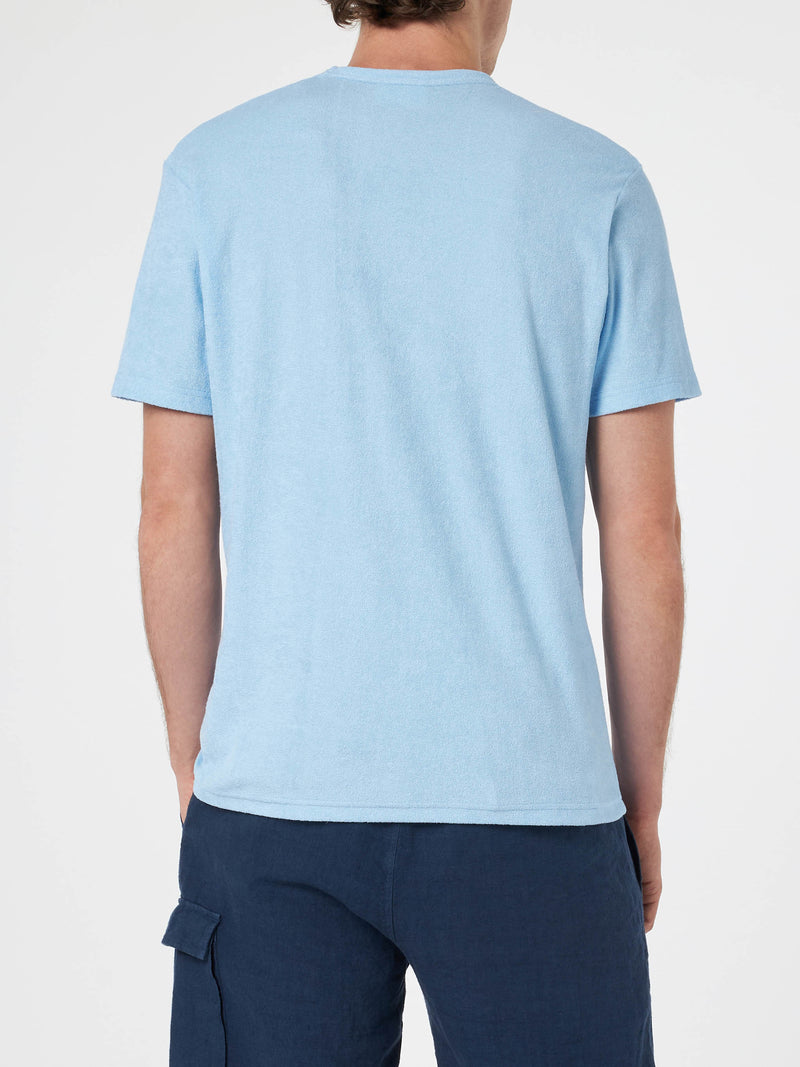 Man light blue terry t-shirt Gary with St. Barth embroidery