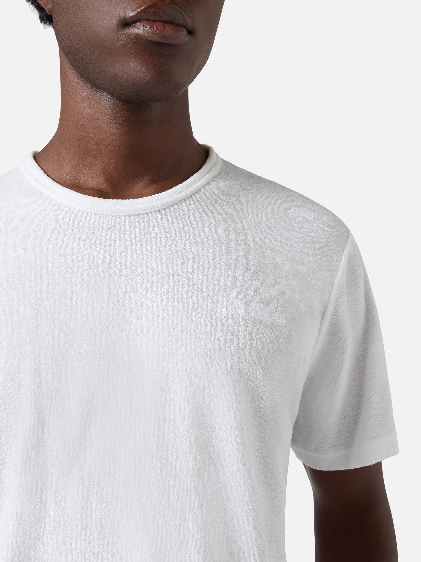 White Gary cotton terry-effect t-shirt with logo embroidery