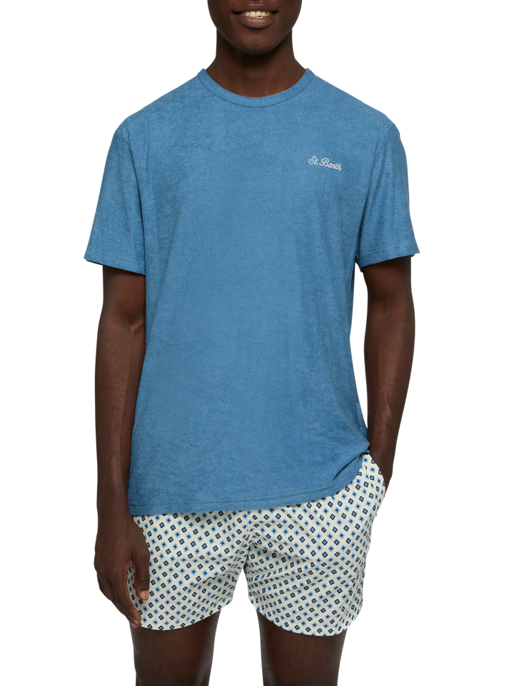 Dusty blue terry t-shirt Gary with St. Barth embroidery - MC2 Saint Barth