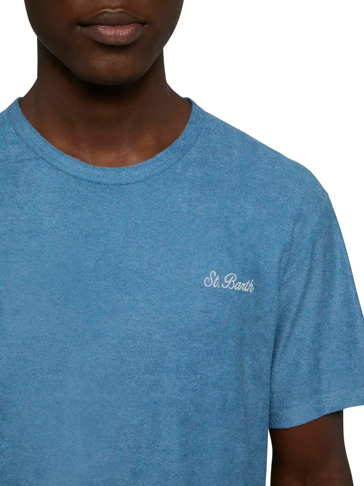 Dusty blue terry t-shirt Gary with St. Barth embroidery - MC2 Saint Barth