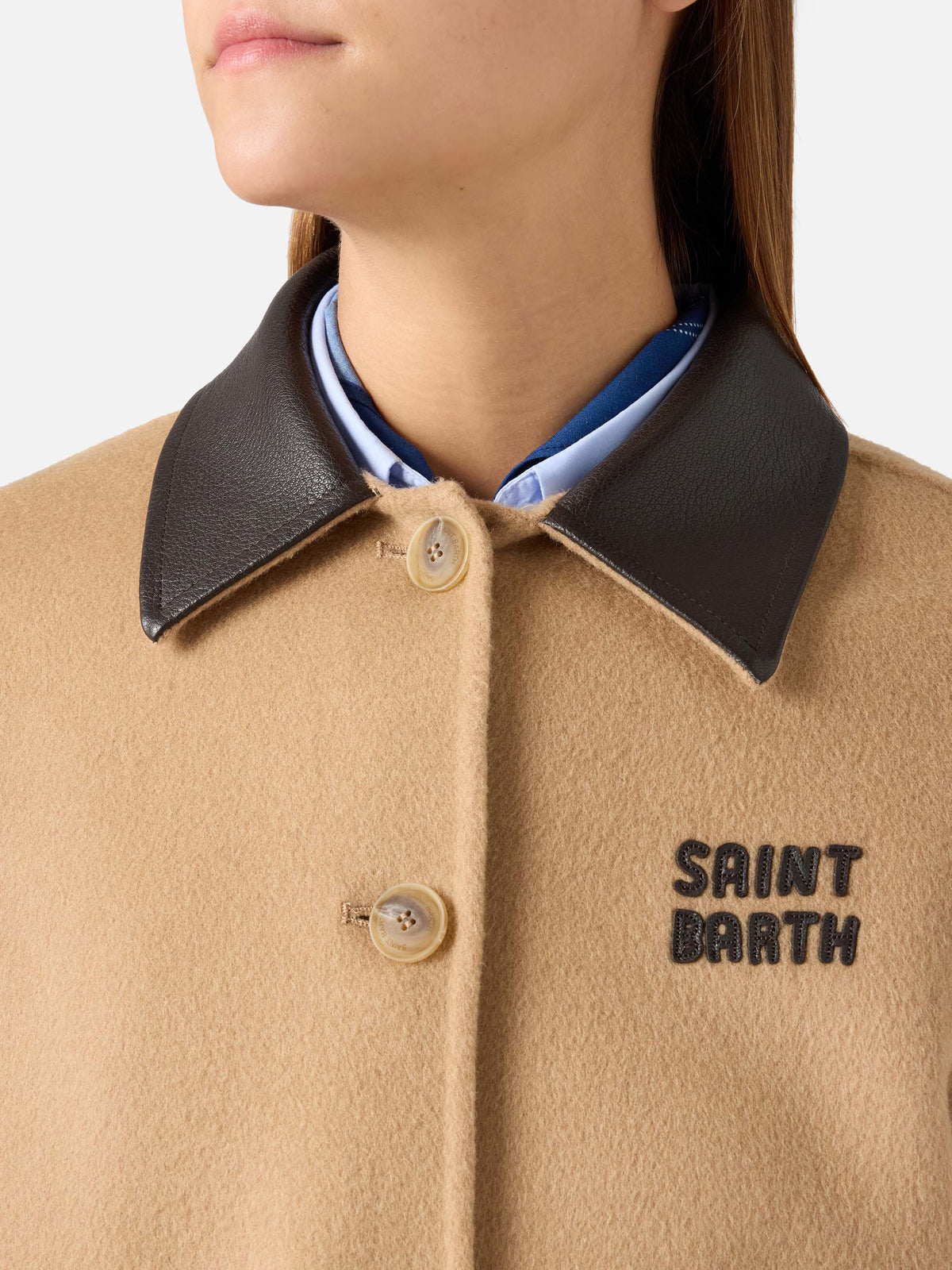 Beige Glacienne wool blend jacket with logo patch
