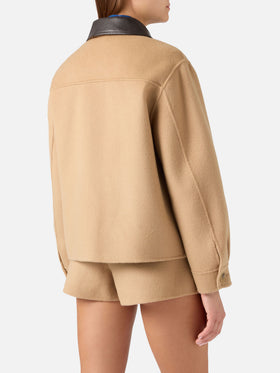 Beige Glacienne wool blend jacket with logo patch