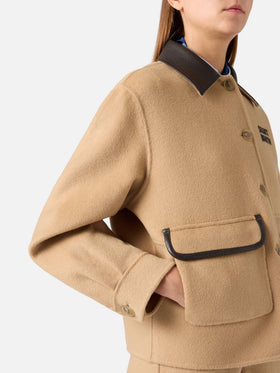 Beige Glacienne wool blend jacket with logo patch