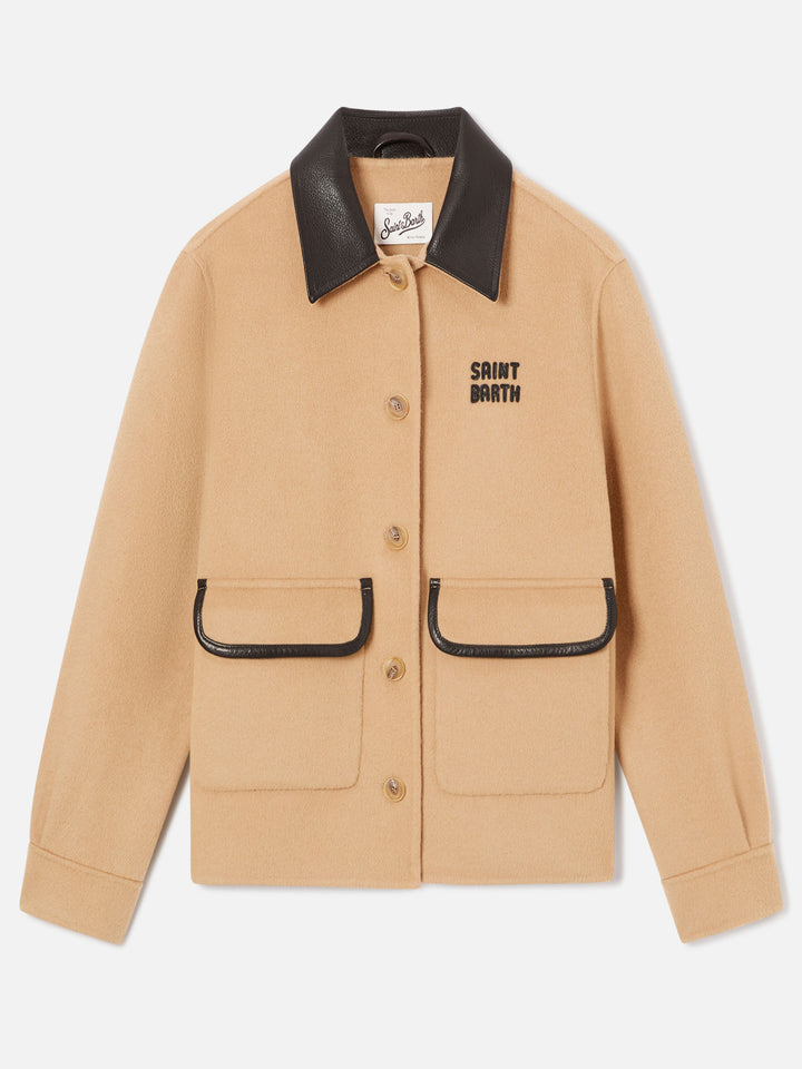 Chaqueta beige de mezcla de lana Glacienne con parche del logo 