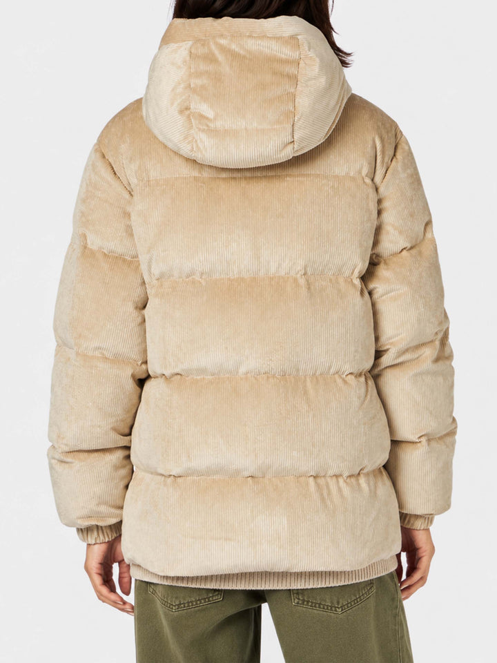 Geneve beige Daunenjacke aus Cord mit Kapuze 