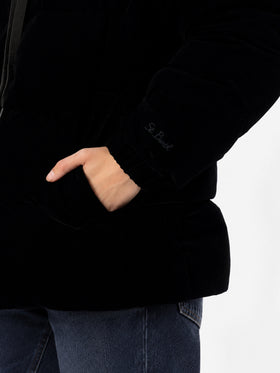 Doudoune à capuche en velours noir Geneve 