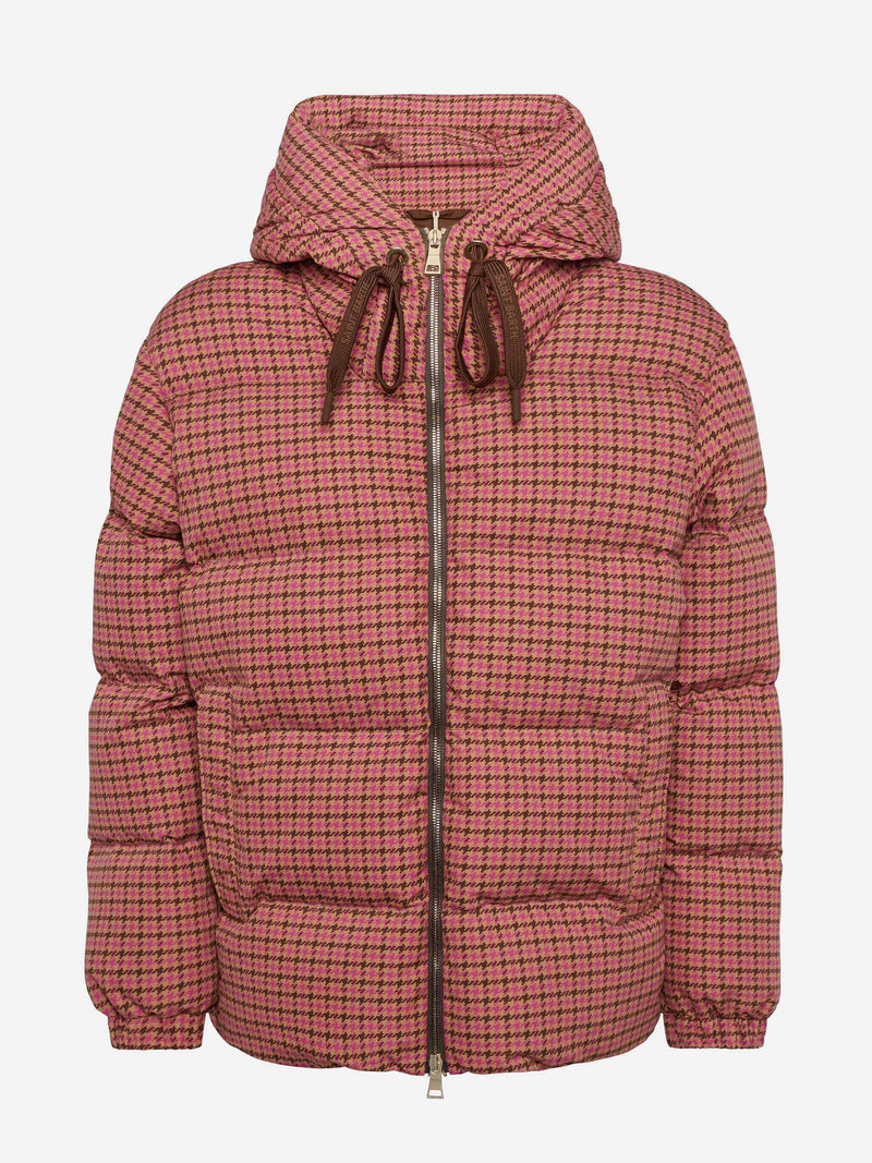 Hooded down padded jacket Geneve with pied de poul print