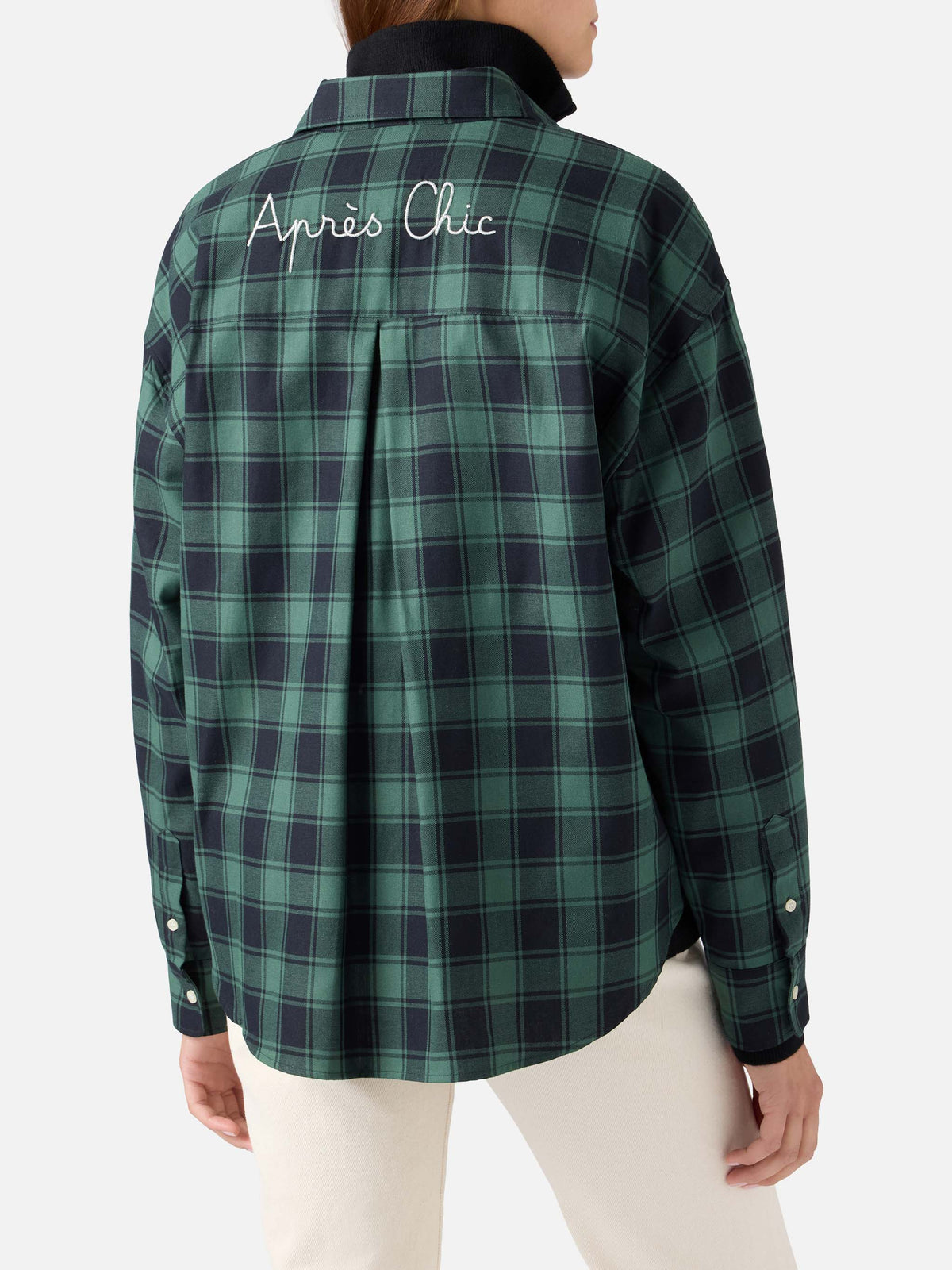 Camicia Gigy verde in flanella di cotone con motivo buffalo check e ricamo Après Chic