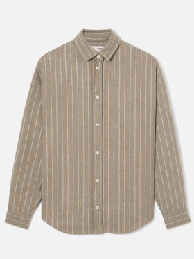 Camicia Gigy beige in flanella di misto lana gessata con logo in strass