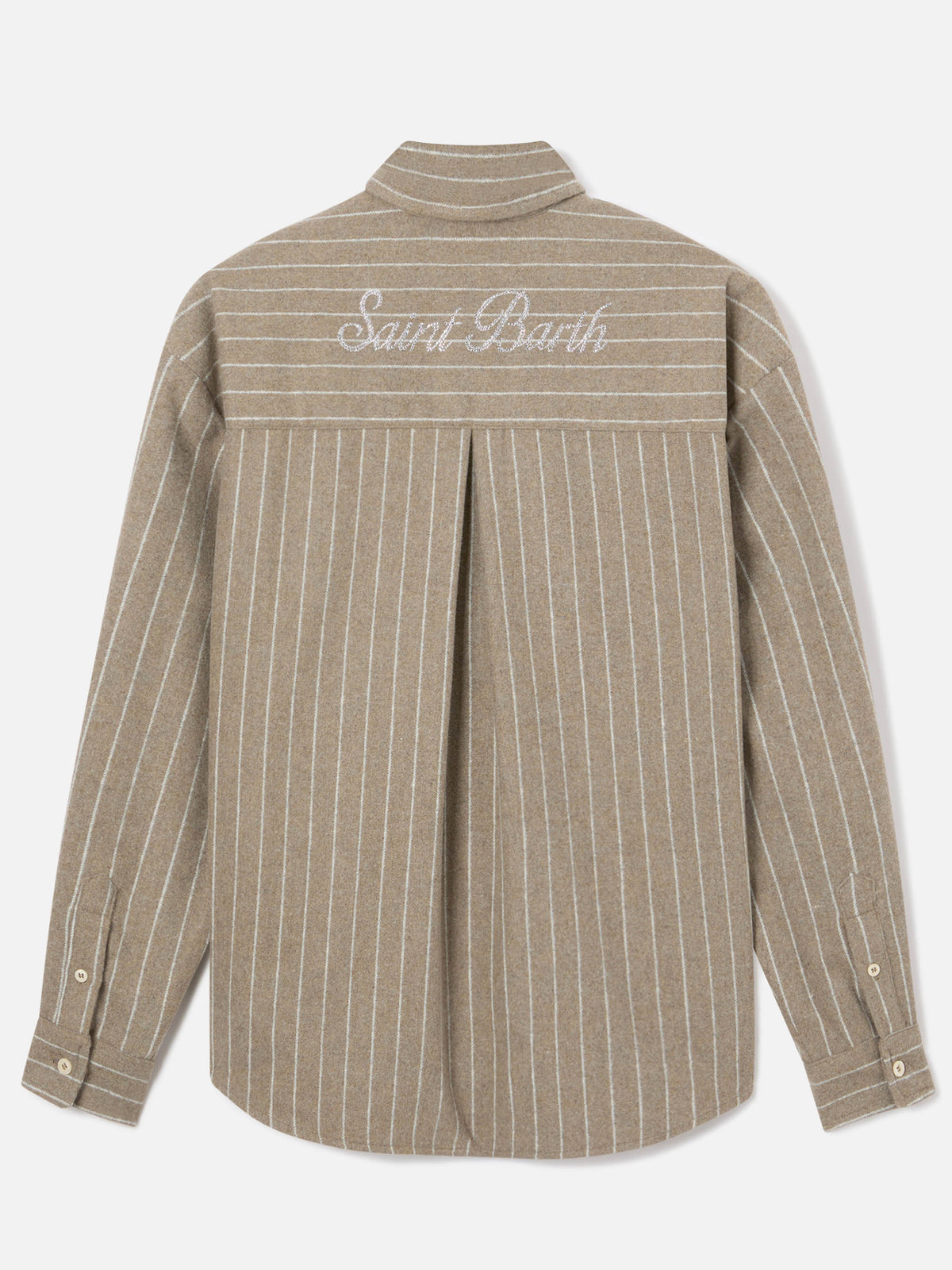 Camicia Gigy beige in flanella di misto lana gessata con logo in strass