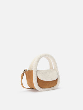 Borsa a mano Gilda Mutton Suede in faux suede e shearling beige