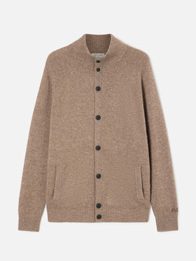 Beiger Galway Cardigan aus Lammwolle mit hohem Kragen 
