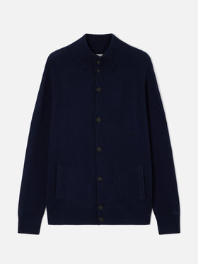 Cárdigan Galway de lambswool Navy blue con cuello alto 