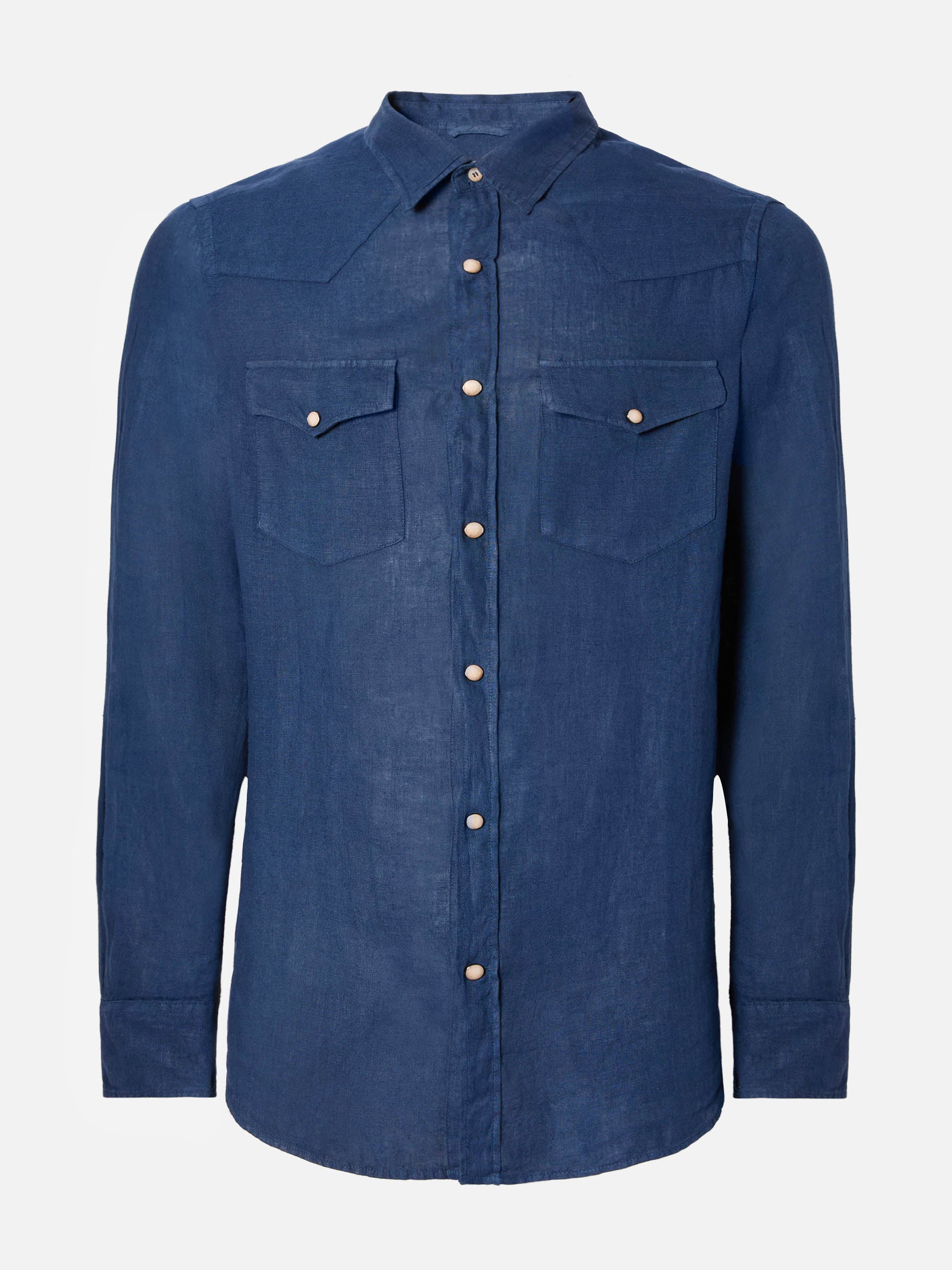 Greg linen denim-effect shirt in navy blue – MC2 Saint Barth