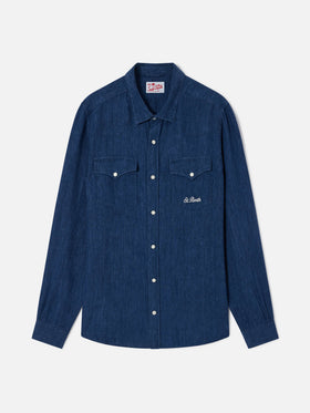 Camisa Greg de lino azul con efecto denim 