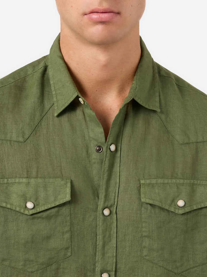 Camisa de lino verde oscuro 