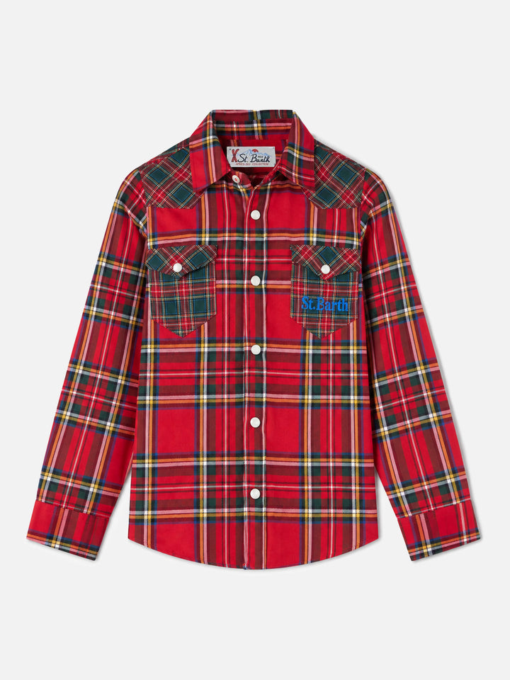 Red tartan Greg Jr shirt with logo embroidery on the pocket