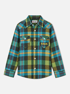 Camicia Greg Jr con motivo tartan verde e ricamo logo sul taschino