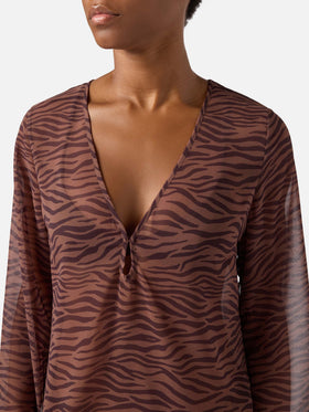 Short Gretah dress in georgette with animal print