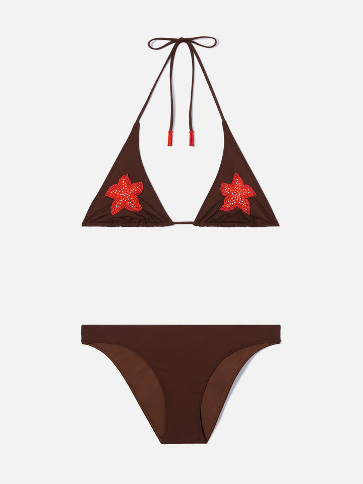 Guiana Maia brown bikini with beaded starfish