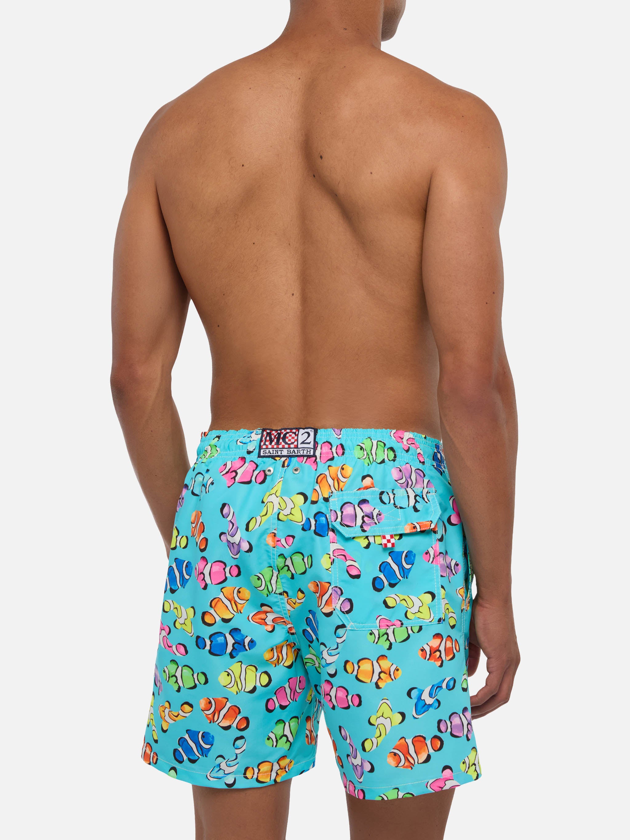 Man Classic Swim Shorts | Multicolor Clownfish Print | Light Blue