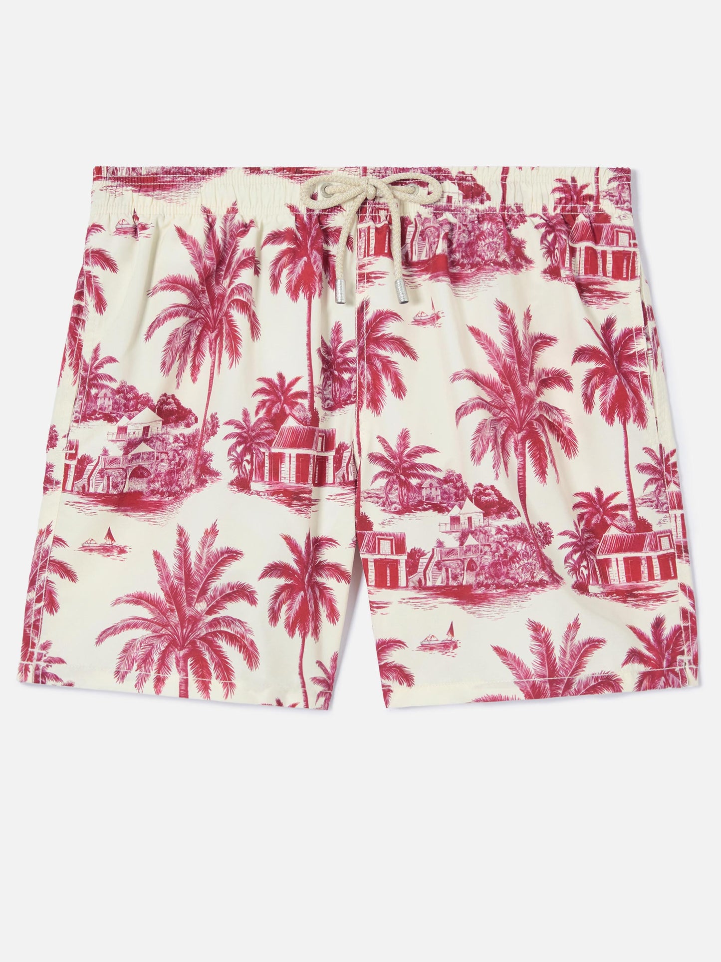 Gustavia swim shorts with burgundy toile de jouy print | Special Edition
