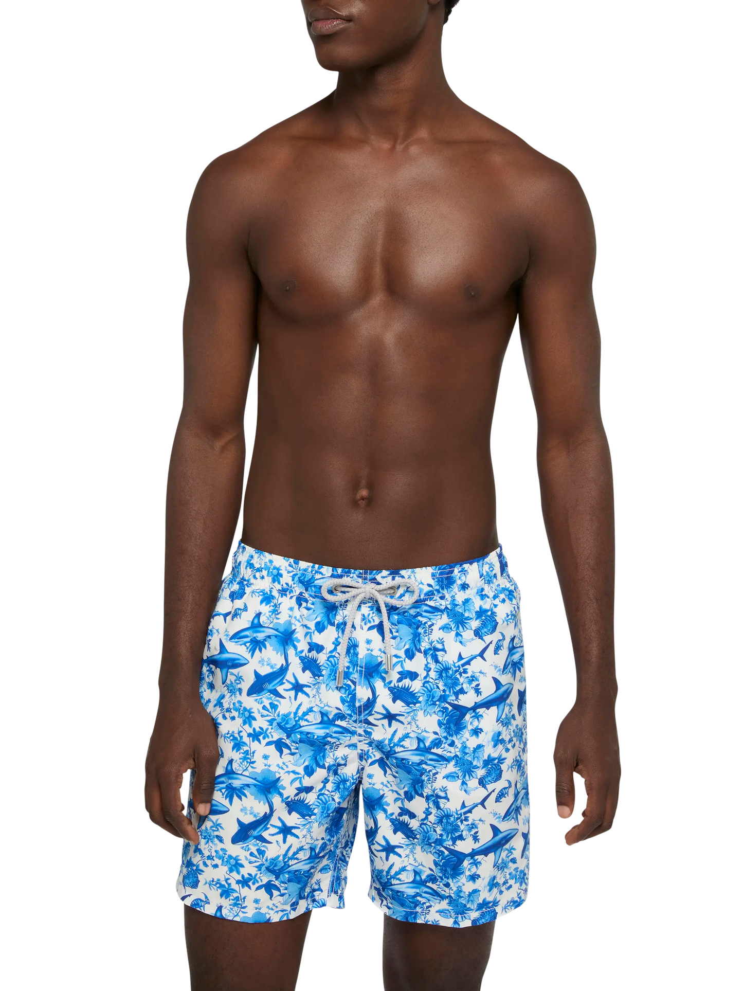 Mid-length Gustavia swim-shorts with shark print | AI CO-CREATED DESIGN BY RICKDICK - POWERED BY RED-EYE - MC2 Saint Barth