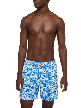 Mid-length Gustavia swim-shorts with shark print | AI CO-CREATED DESIGN BY RICKDICK - POWERED BY RED-EYE - MC2 Saint Barth