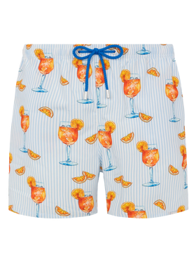 Mid-length Gustavia swim-shorts with Aperol Spritz and stripes print | APEROL SPECIAL EDITION