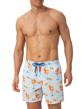 Mid-length Gustavia swim-shorts with Aperol Spritz and stripes print | APEROL SPECIAL EDITION