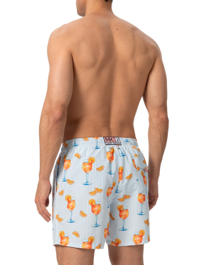 Mid-length Gustavia swim-shorts with Aperol Spritz and stripes print | APEROL SPECIAL EDITION