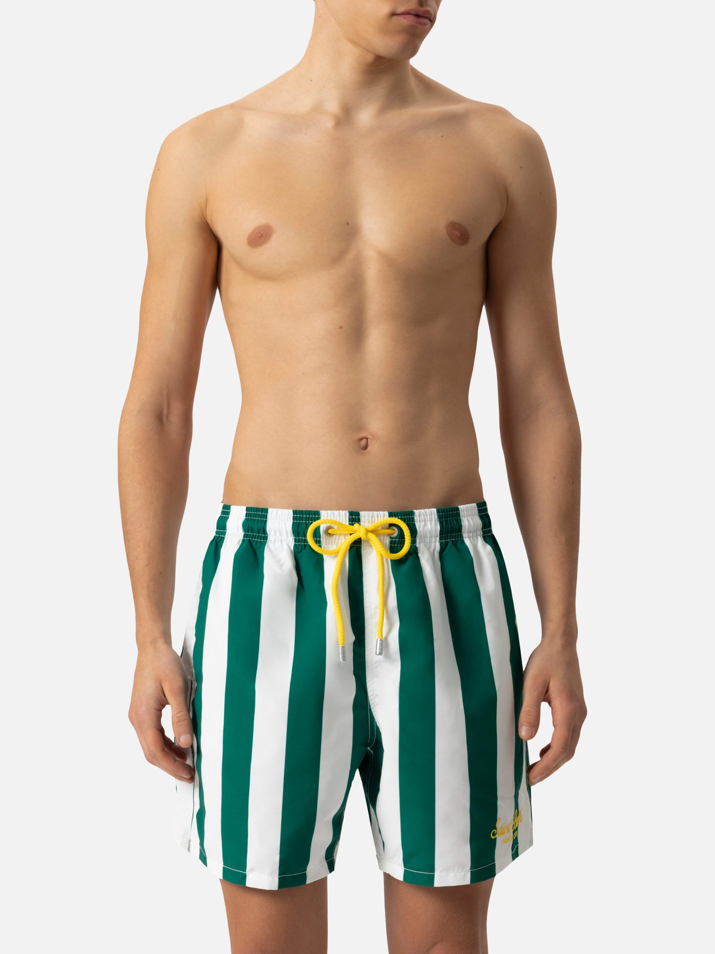 Mittellange gestreifte Badeshorts Gustavia mit St. Barth-Stickerei