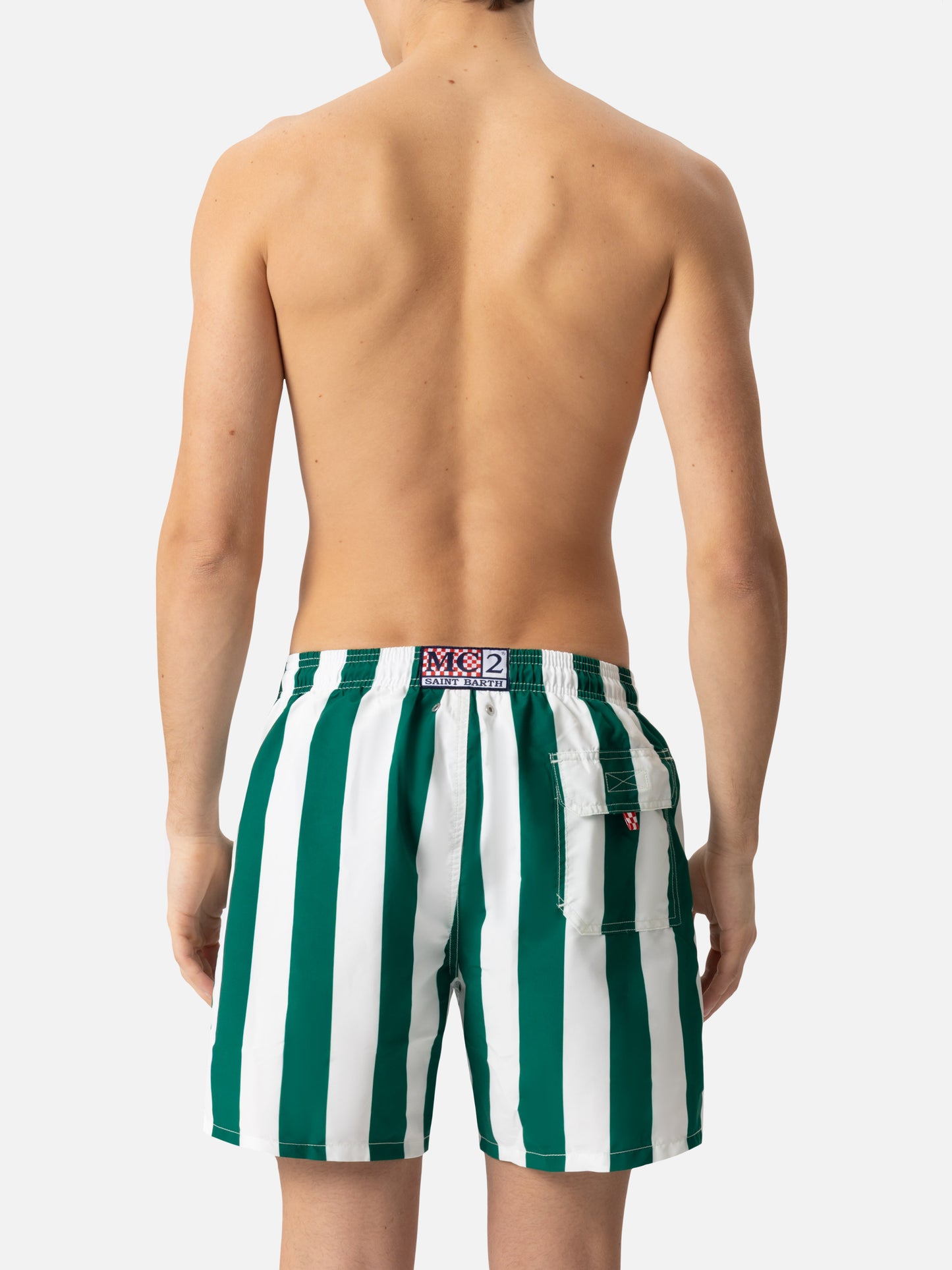 Mittellange gestreifte Badeshorts Gustavia mit St. Barth-Stickerei
