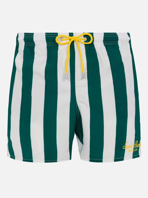 Mid-length striped Gustavia swim-shorts with St. Barth embroidery