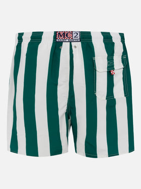Mittellange gestreifte Badeshorts Gustavia mit St. Barth-Stickerei