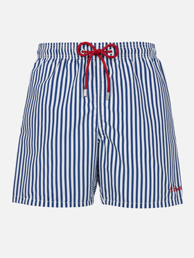 Mid-length striped Gustavia swim-shorts with St. Barth embroidery - MC2 Saint Barth