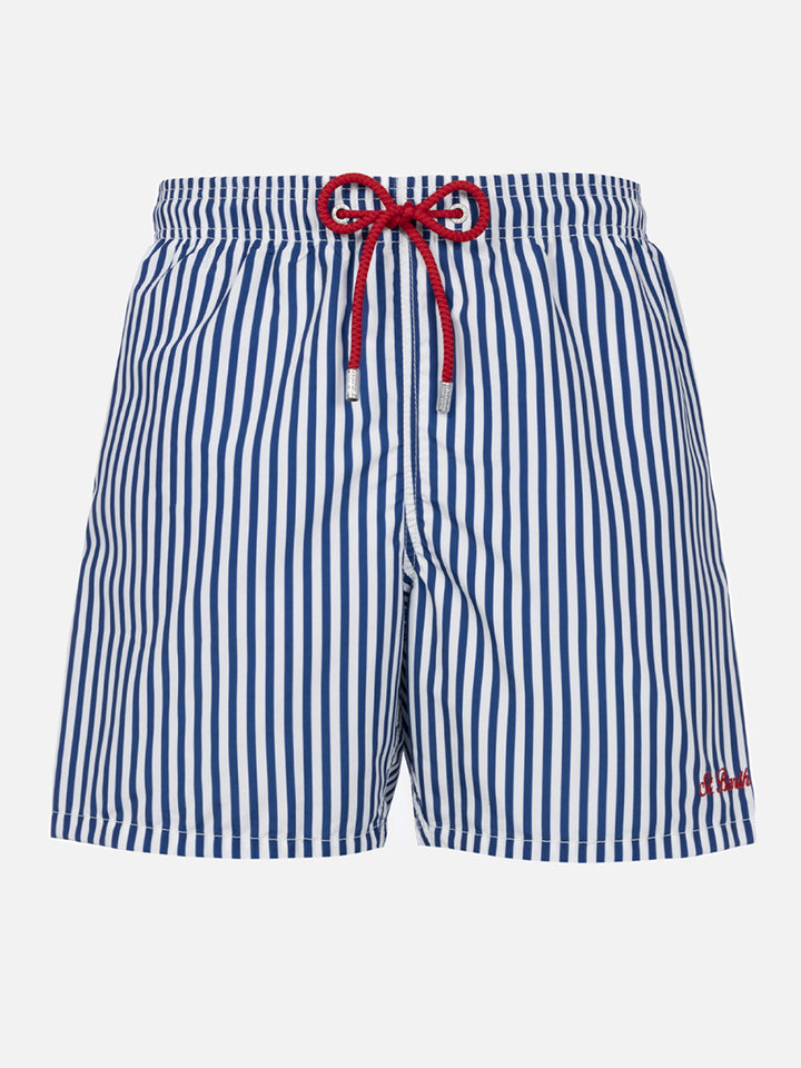 Mid-length striped Gustavia swim-shorts with St. Barth embroidery - MC2 Saint Barth