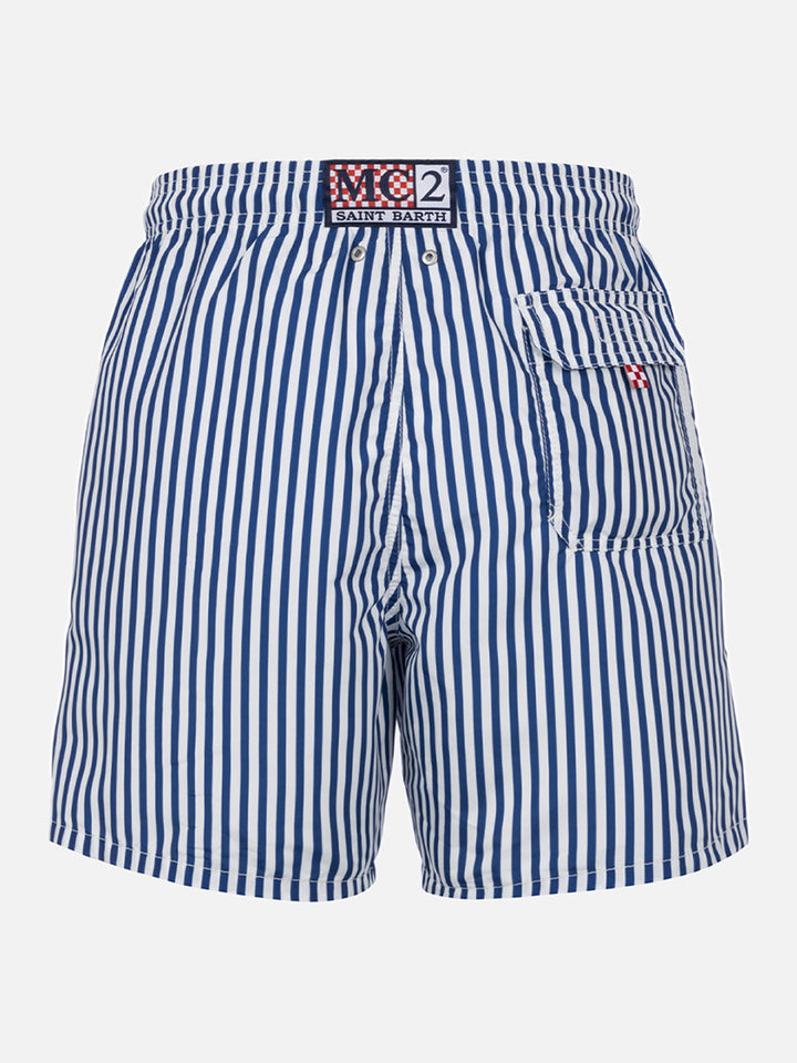 Mid-length striped Gustavia swim-shorts with St. Barth embroidery - MC2 Saint Barth