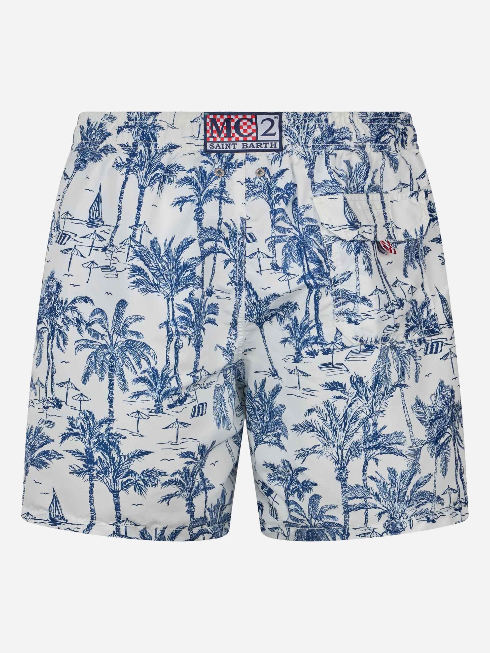Mid-length Gustavia swim-shorts with toile de jouy print - MC2 Saint Barth